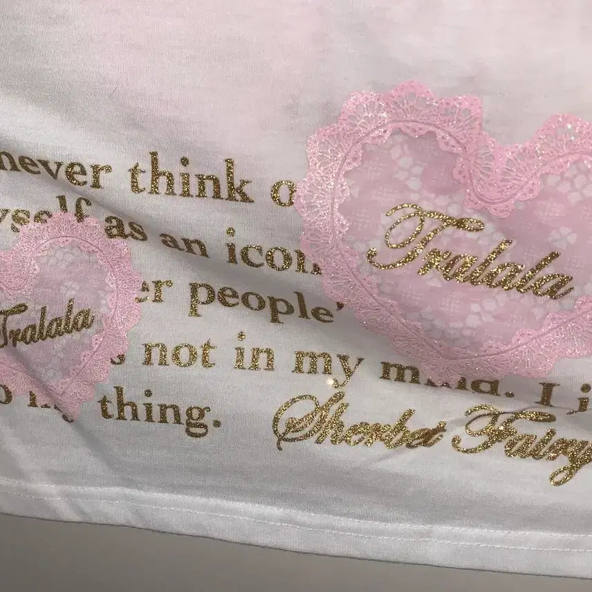 [BUNJANG] Tralala Pink Gold Glitter White T-shirt / !!수요일까지만 할인!! 트랄라라 tralala 반팔 티셔츠 갸루