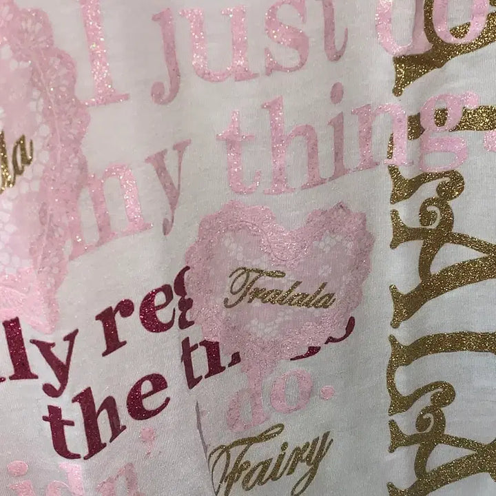 [BUNJANG] Tralala Pink Gold Glitter White T-shirt / !!수요일까지만 할인!! 트랄라라 tralala 반팔 티셔츠 갸루
