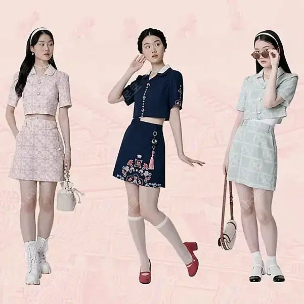 [BUNJANG] HAPPLY Dancheong Checkered Skirt / 하플리 단청체커보드 비색 치마 s