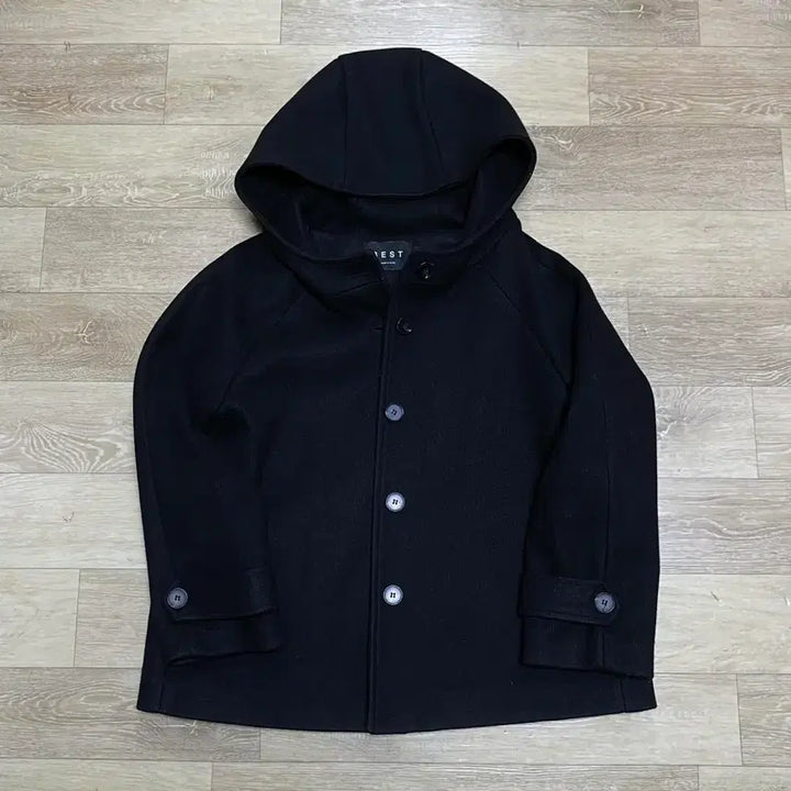 [BUNJANG] Black Quilted Hooded Wool Coat / 안감 누빔 블랙 후드 모직 코트 교신