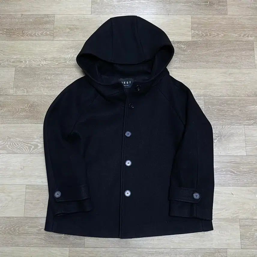 [BUNJANG] Black Quilted Hooded Wool Coat / 안감 누빔 블랙 후드 모직 코트 교신
