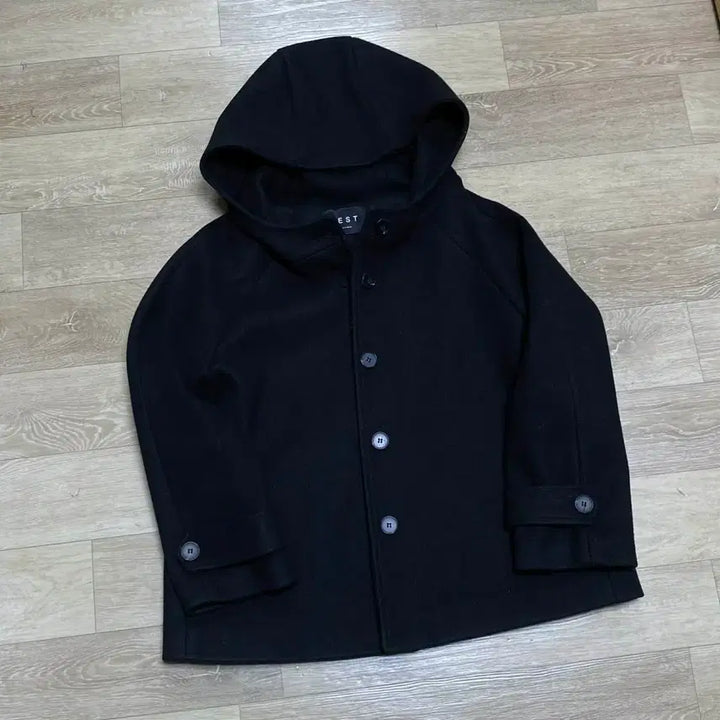 [BUNJANG] Black Quilted Hooded Wool Coat / 안감 누빔 블랙 후드 모직 코트 교신