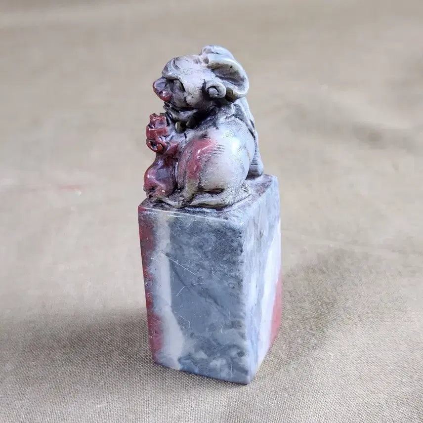 [BUNJANG] Natural Jade Red Haetae Seal Stamp / 천연옥 붉은 해태 인장낙관
