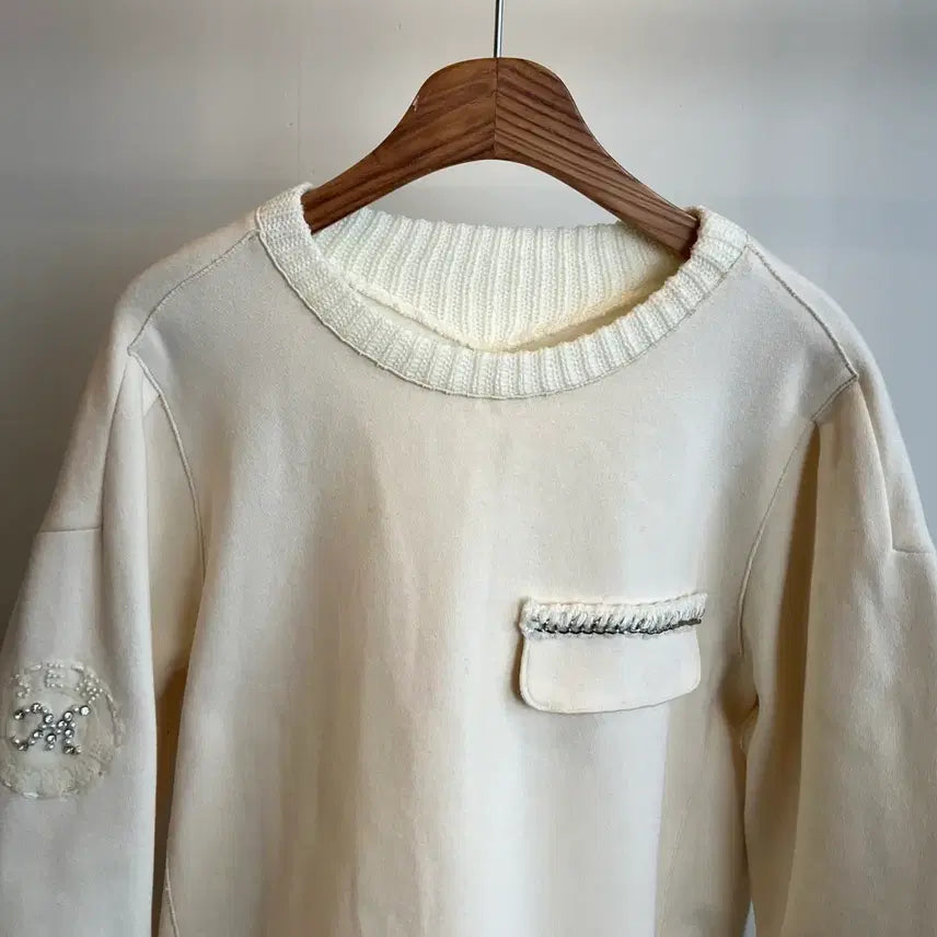 [BUNJANG] Mine Ivory Knit Detail Sweatshirt / 마인 맨투맨(정품)