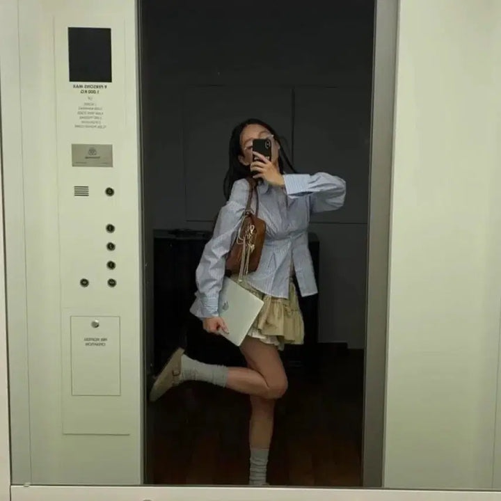 [BUNJANG] Tomgirl Slim Shirt &amp; Romperkang Skirt Set / 톰걸 슬림 남방 + 롬퍼캉 스커트 세트