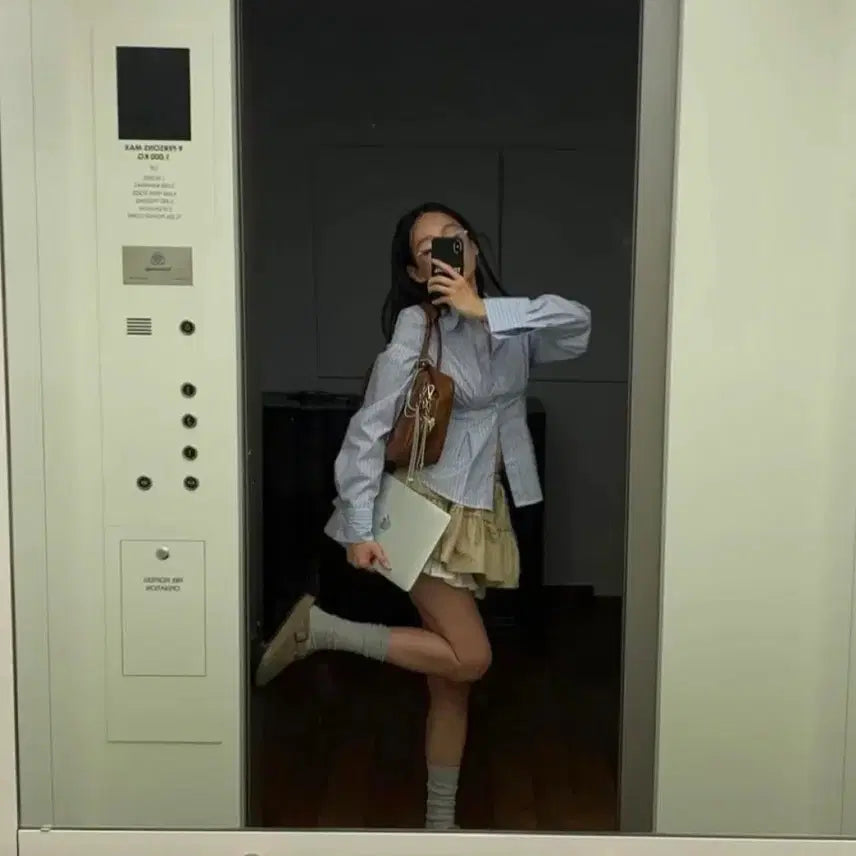 [BUNJANG] Tomgirl Slim Shirt &amp; Romperkang Skirt Set / 톰걸 슬림 남방 + 롬퍼캉 스커트 세트