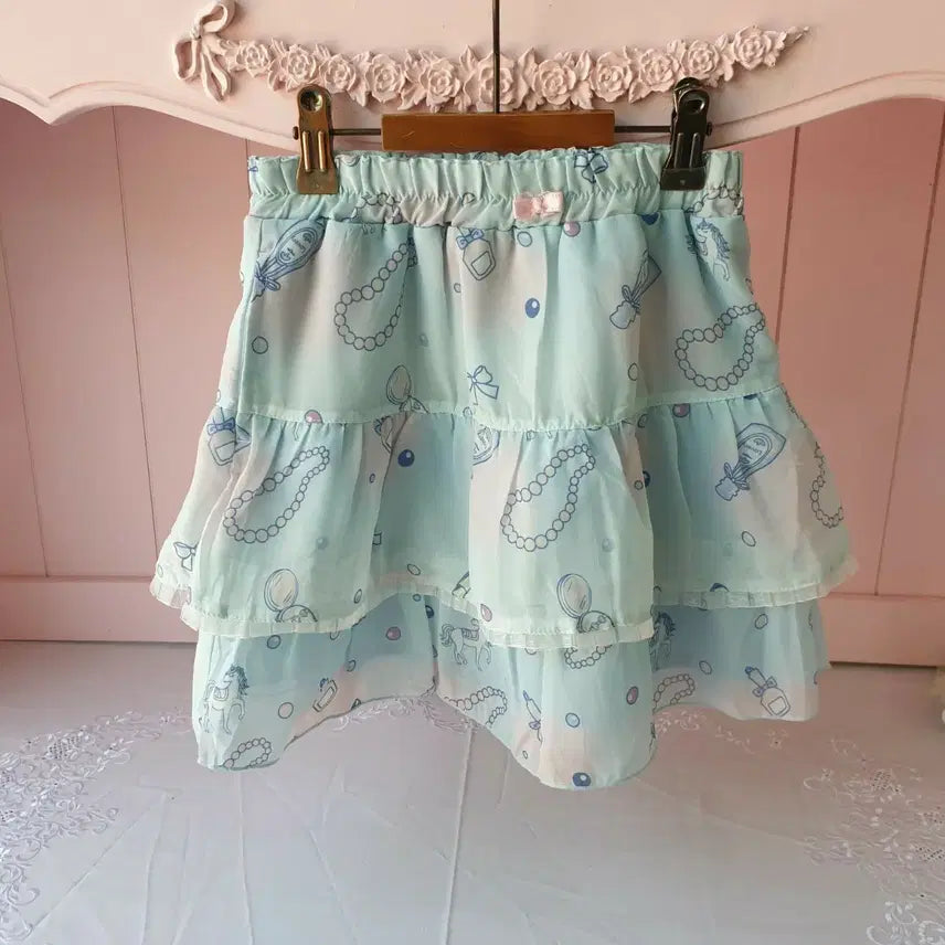 [BUNJANG] Sky Blue Pattern Frill Mini Skirt / 130하늘색 패턴 프릴 미니 스커트