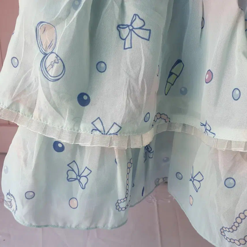 [BUNJANG] Sky Blue Pattern Frill Mini Skirt / 130하늘색 패턴 프릴 미니 스커트