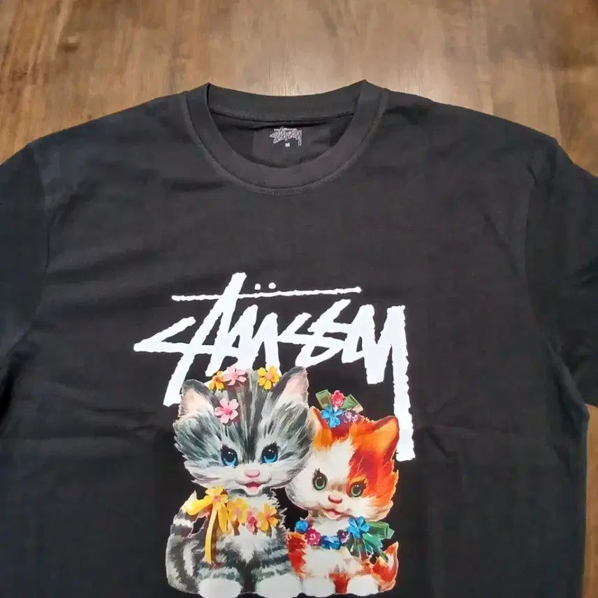 [BUNJANG] Stussy Cat Print Black T-shirt / 스투시 고양이 프린팅 반팔 티셔츠 블랙