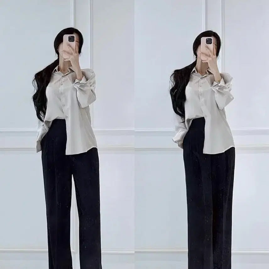 [BUNJANG] Mayyun Silky Standard Shirt - Gray Beige (S) / 메이윤 자체제작 실키 스탠다드 셔츠 그레이베이지 S