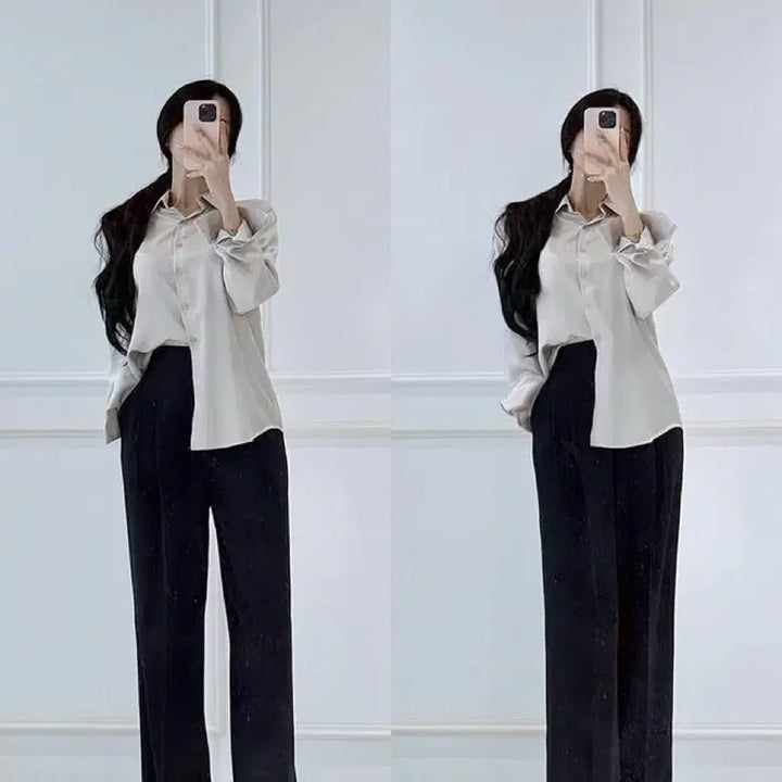 [BUNJANG] Mayyun Silky Standard Shirt - Gray Beige (S) / 메이윤 자체제작 실키 스탠다드 셔츠 그레이베이지 S