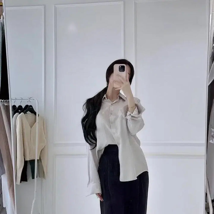 [BUNJANG] Mayyun Silky Standard Shirt - Gray Beige (S) / 메이윤 자체제작 실키 스탠다드 셔츠 그레이베이지 S