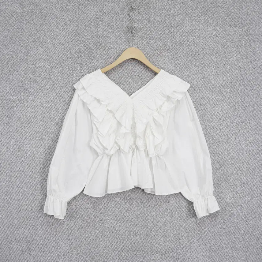 [BUNJANG] Casual Frill Waist Banding Blouse / 여성 캐주얼 프릴 허리밴딩 바스락 블라우스 free