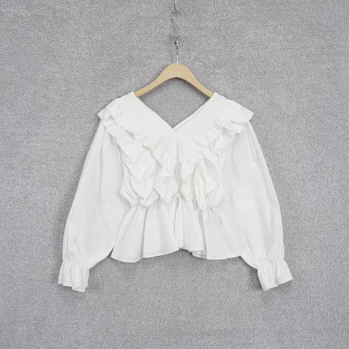 [BUNJANG] Casual Frill Waist Banding Blouse / 여성 캐주얼 프릴 허리밴딩 바스락 블라우스 free
