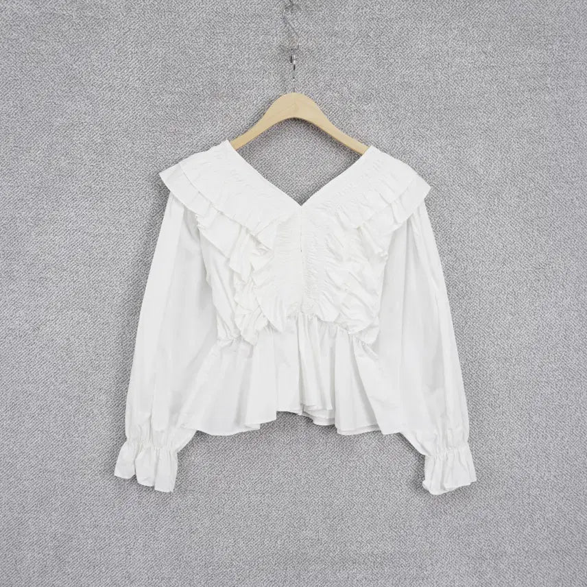 [BUNJANG] Casual Frill Waist Banding Blouse / 여성 캐주얼 프릴 허리밴딩 바스락 블라우스 free