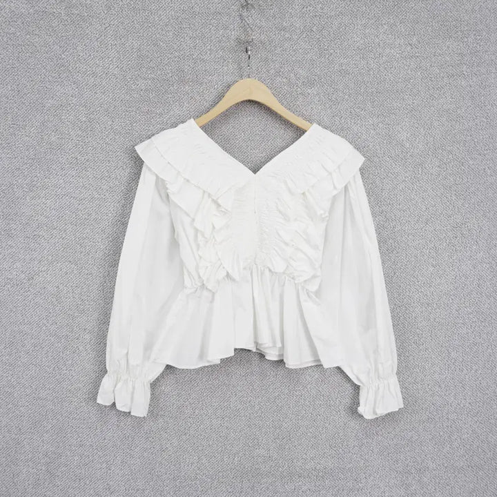 [BUNJANG] Casual Frill Waist Banding Blouse / 여성 캐주얼 프릴 허리밴딩 바스락 블라우스 free