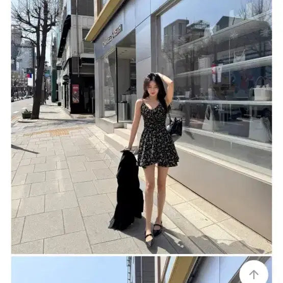 [BUNJANG] Avely Flower Ruffle Mini Dress / 에이블리 플라워 꽃 셔링 미니 원피스 블랙 미니원피스