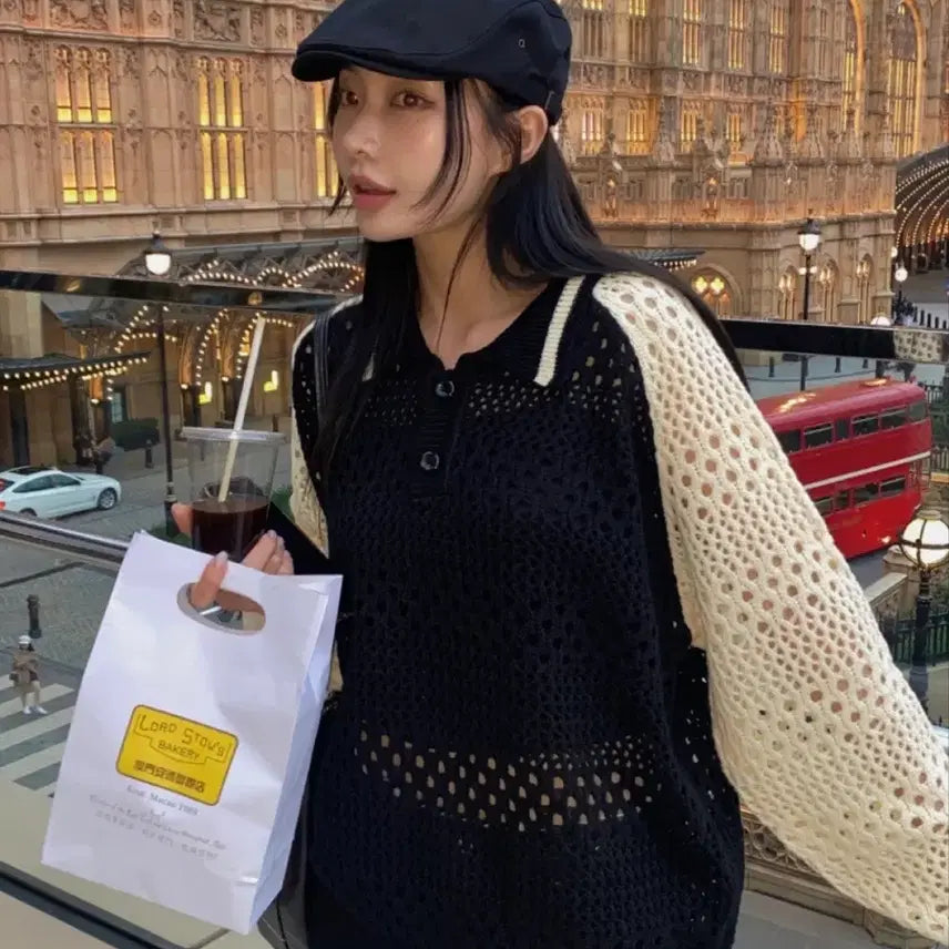 [BUNJANG] Moonz Varsity Crew Knit Sweater Black / 문즈 바시티 크루 스카시 니트 블랙