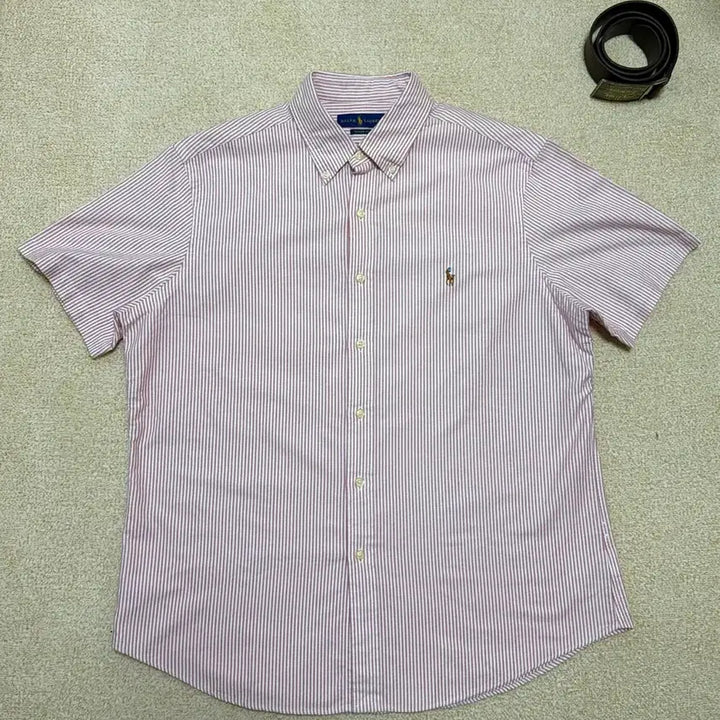 [SOLD OUT] L) 폴로 랄프로렌 옥스포드 스트라이프 반팔 셔츠 핑크