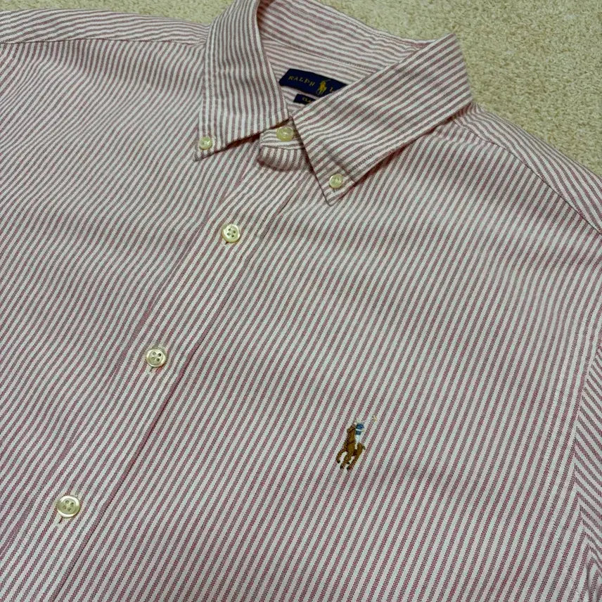 [SOLD OUT] L) 폴로 랄프로렌 옥스포드 스트라이프 반팔 셔츠 핑크