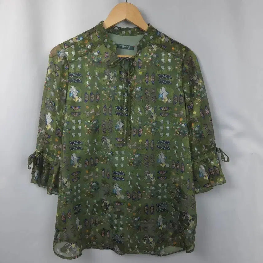 [BUNJANG] S Crocodile 7/10 Sleeve Blouse / 여S 크로커다일 7부 반팔 블라우스