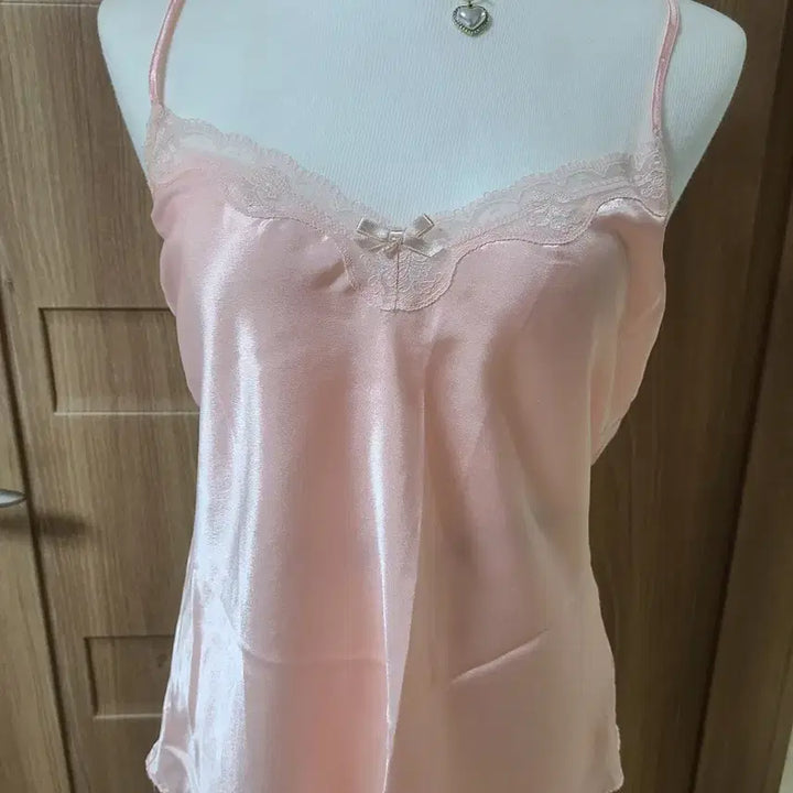[BUNJANG] Pink Lace Satin Slip Dress Set / 핑크 레이스 새틴 슬립+ 핑크 레이스 자수 슬립 스커트