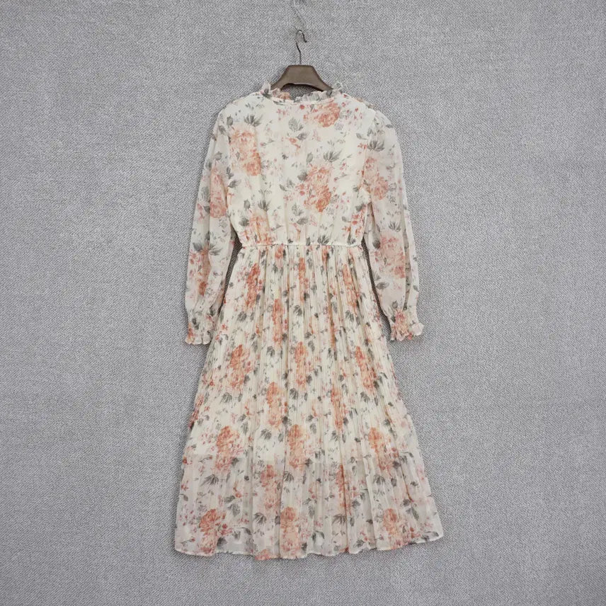 [BUNJANG] Floral Pleated Chiffon Dress / 여성 프릴넥 플라워 플리츠 쉬폰 원피스 free