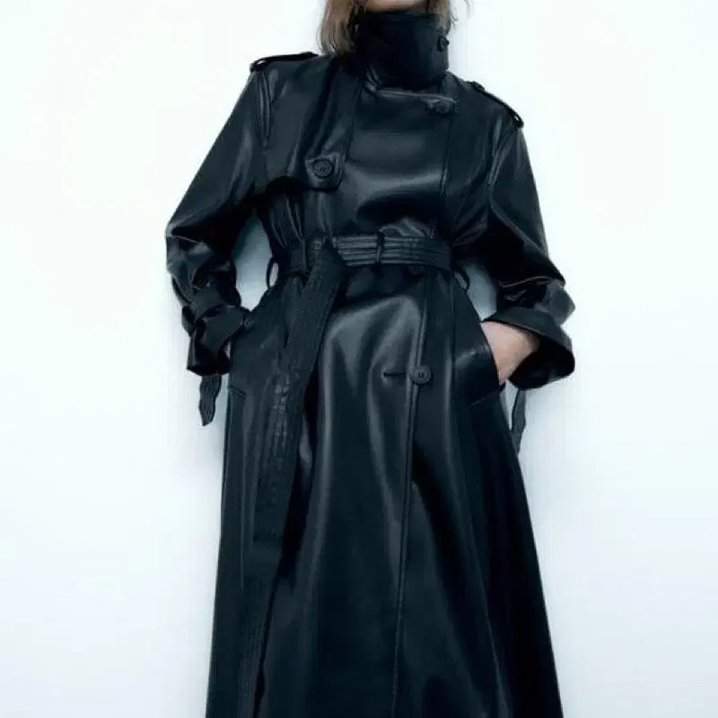 [BUNJANG] ZARA Leather Trench Coat XS / 자라 레더 트렌치코트 xs