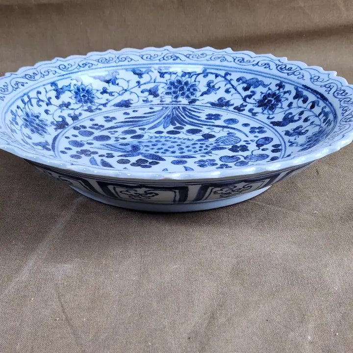 [BUNJANG] Chinese Porcelain White and Blue Plate / 중국도자기 청화백자 쏘가리문양 육필그림 접시