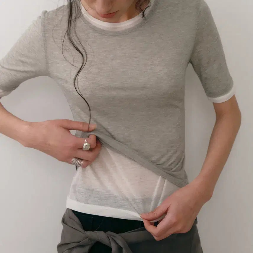 [BUNJANG] LOWTIDE Layered T-shirt Grey / (새상품) 로우타이드 레이어드 반팔 티셔츠 그레이
