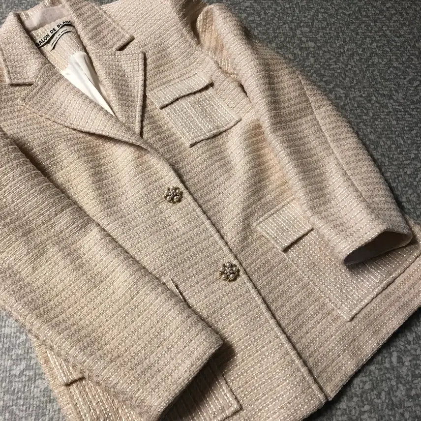 [BUNJANG] Galon de Blanc Pearl Embellished Tweed Jacket / 갈롱드블랑 진주 보석 쥬얼 단추 트위드 자켓 올드머니룩