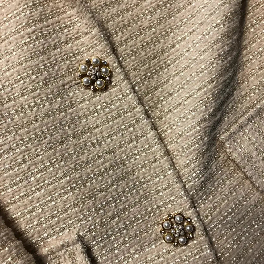 [BUNJANG] Galon de Blanc Pearl Embellished Tweed Jacket / 갈롱드블랑 진주 보석 쥬얼 단추 트위드 자켓 올드머니룩