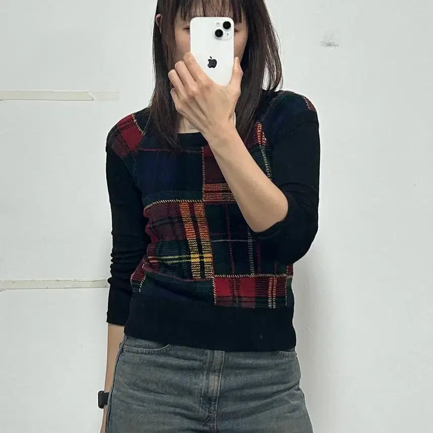 [BUNJANG] Ralph Lauren Tartan Check Half Knit Top / 랄프 로렌 타탄체크 하프 니트