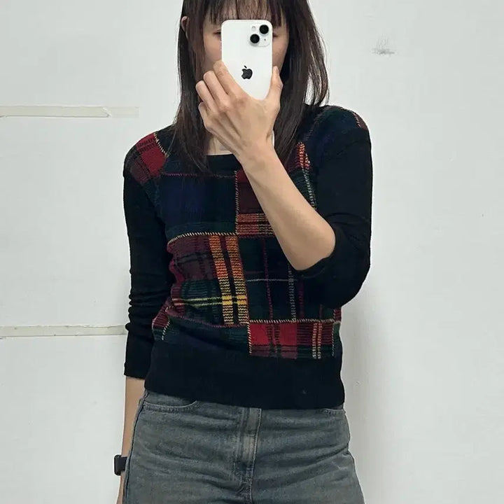 [BUNJANG] Ralph Lauren Tartan Check Half Knit Top / 랄프 로렌 타탄체크 하프 니트