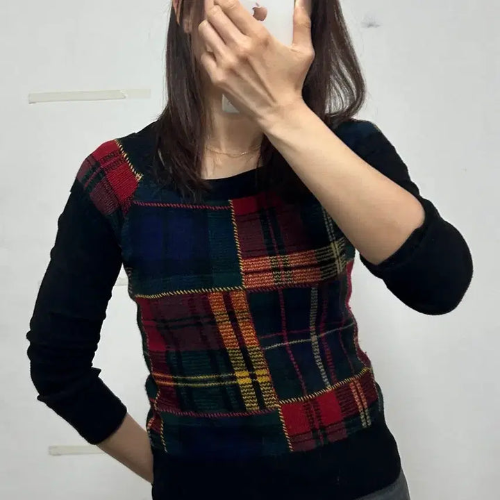 [BUNJANG] Ralph Lauren Tartan Check Half Knit Top / 랄프 로렌 타탄체크 하프 니트