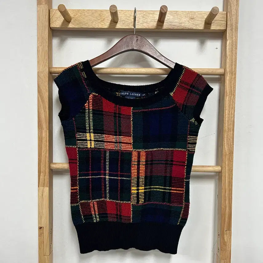 [BUNJANG] Ralph Lauren Tartan Check Half Knit Top / 랄프 로렌 타탄체크 하프 니트