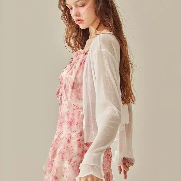 [BUNJANG] Bikini Vendor Chiffon Ruffle Crop Open Cardigan / 비키니밴더 쉬폰 러플 크롭 오픈 가디건 새상품