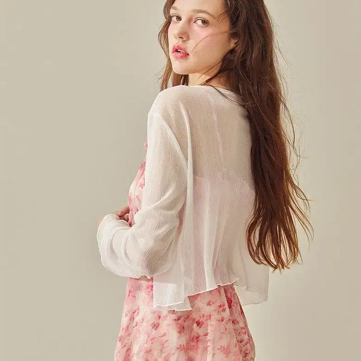 [BUNJANG] Bikini Vendor Chiffon Ruffle Crop Open Cardigan / 비키니밴더 쉬폰 러플 크롭 오픈 가디건 새상품