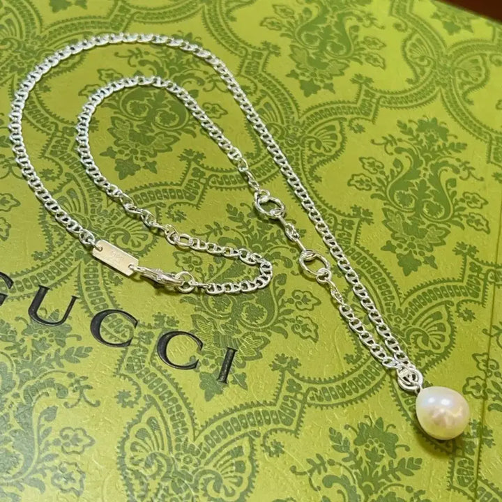 [BUNJANG] Gucci Silver Pearl Necklace / 구찌 실버 체인 진주 목걸이