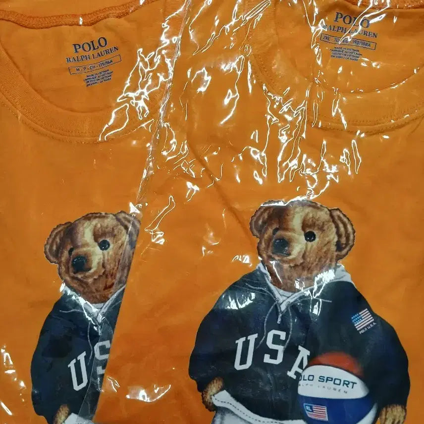 [BUNJANG] Polo Ralph Lauren Bear Couple T-shirts / 폴로 랄프로렌 베어 티셔츠 오렌지색 커플셋트