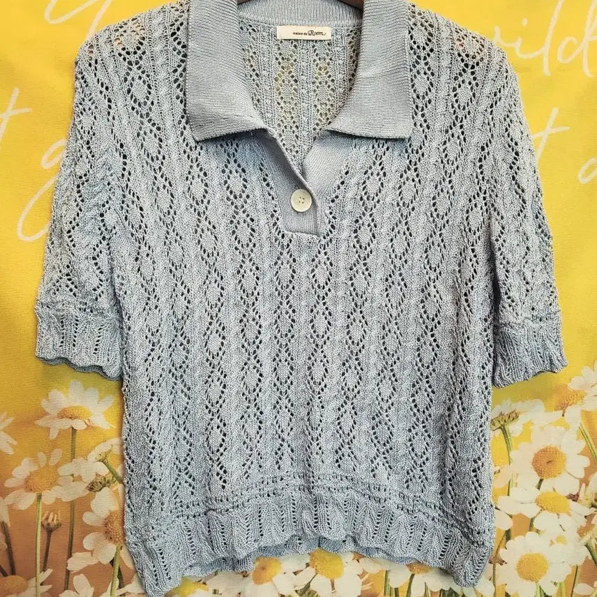 [BUNJANG] Maison de Rome Blue Knit Short Sleeve Top M / 메종드로엠 블루 니트 반팔 니트M