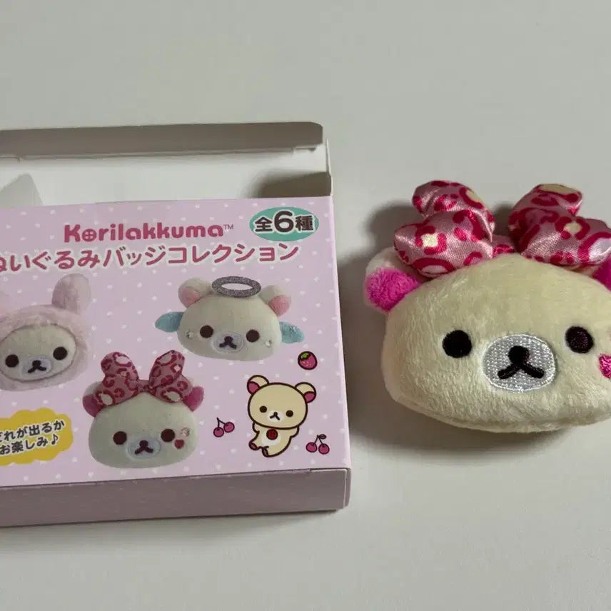 [BUNJANG] Rilakkuma Korilakkuma Pink Leopard Ribbon Plush Badge (Full Series) / 코리락쿠마 핑크 호피 리본 인형 뱃지 (가득 시리즈)