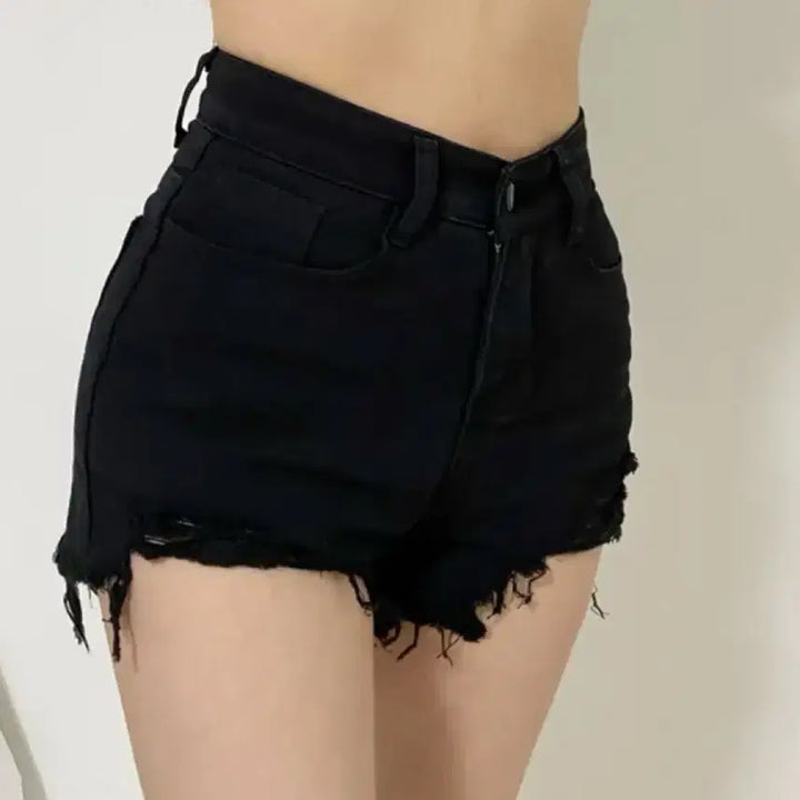 [BUNJANG] Black Denim Hot Pants Shorts / 블랙 데님 반바지 핫팬츠