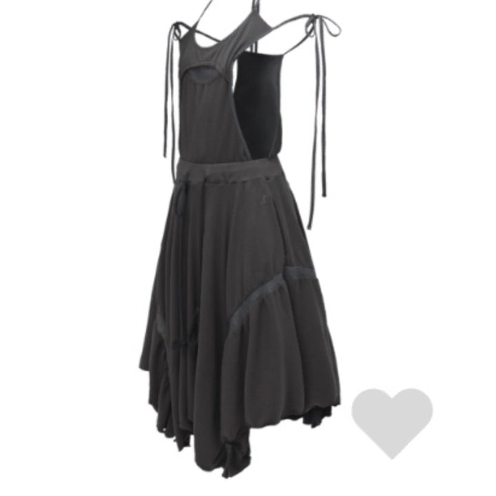 [BUNJANG] ojos 23FW Overall Flare Skirt Charcoal / ojos 오호스 23fw 오버롤 플레어 스커트 차콜