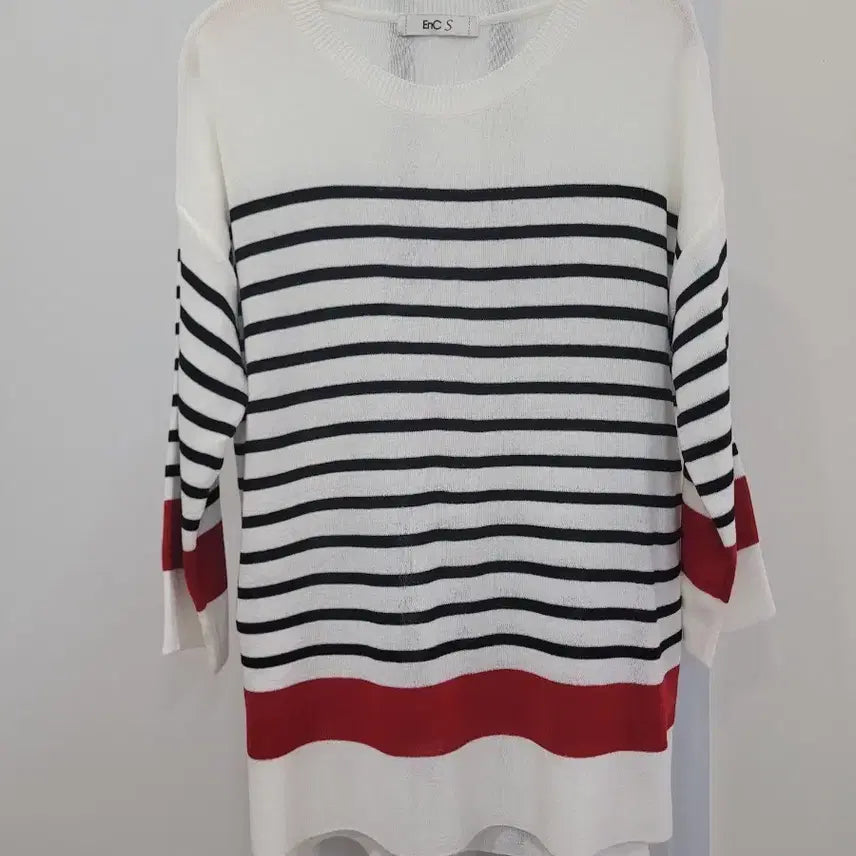 [BUNJANG] EnC Striped 3/4 Sleeve Summer Knit Top / EnC 스트라이프 7부 소매 여름 니트 55~77 프리사이즈