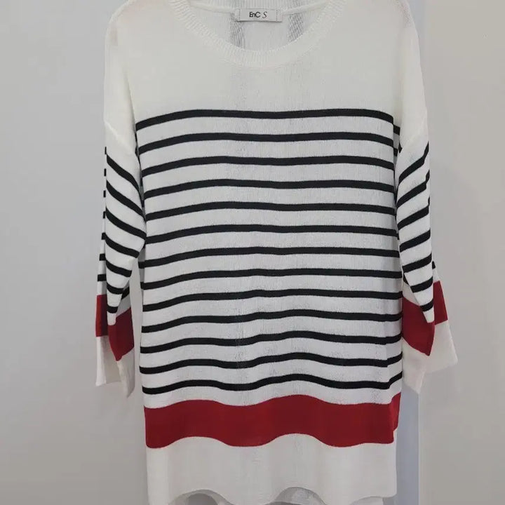 [BUNJANG] EnC Striped 3/4 Sleeve Summer Knit Top / EnC 스트라이프 7부 소매 여름 니트 55~77 프리사이즈