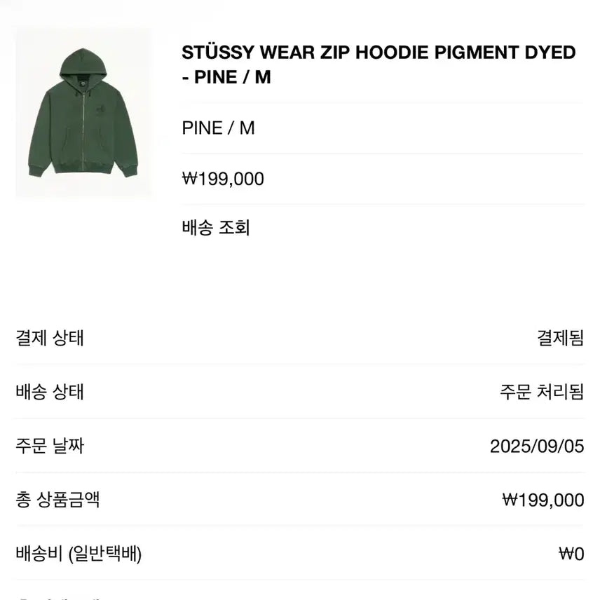 [BUNJANG] Stussy Green Hoodie Zip-up / 스투시 그린 후드집업