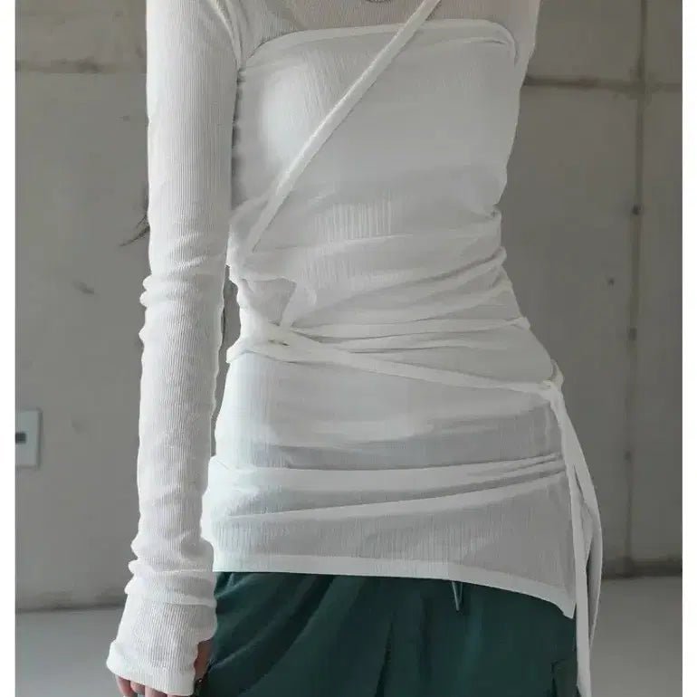 [BUNJANG] Bironwon Sweet Strap Layered Dress / 바이러니원 스위트 스트랩 레이어드 홀 원피스