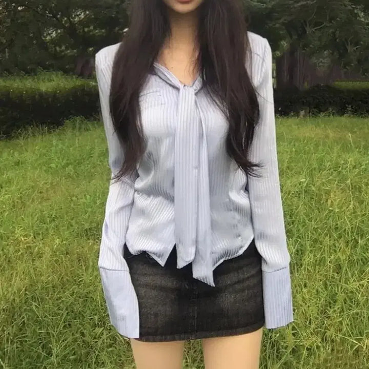 [BUNJANG] GBGH Blue Stripe Long Sleeve Shirt / 지비지 블루 스트라이프 긴팔 셔츠