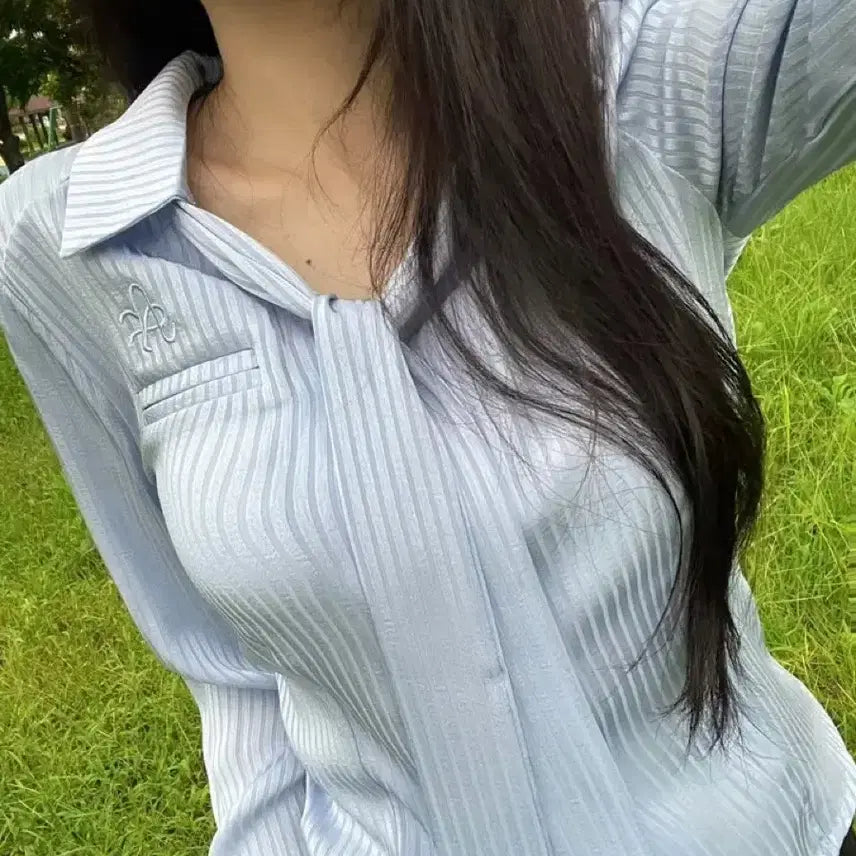 [BUNJANG] GBGH Blue Stripe Long Sleeve Shirt / 지비지 블루 스트라이프 긴팔 셔츠